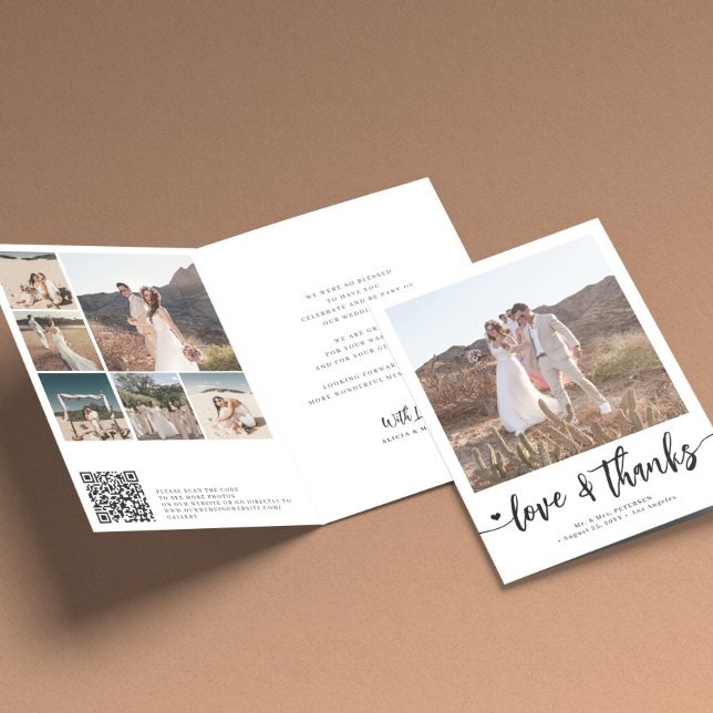 Carte De Remerciements Photo collage moderne mariage noir et blanc (Créateur téléchargé)