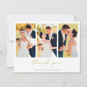 Carte De Remerciements Photo Collage Simple Elegant Modern Gold Wedding