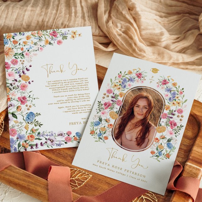 Carte De Remerciements Photo Colorée Fleur sauvage Graduation (Créateur téléchargé)