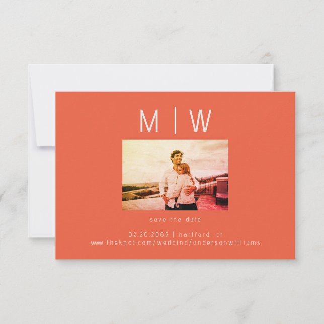 Carte De Remerciements Photo contemporaine Mariage Tangerine Enregistrer  (Devant)