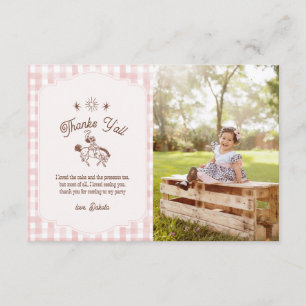 Carte De Remerciements Photo Cowgirl Vintage Rodéo Anniversaire Gingham F