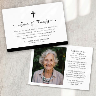 Carte De Remerciements Photo Cross Love and Thanks Script Funeral
