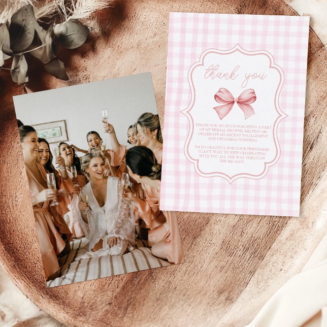 Carte De Remerciements Photo Cute Pink Bow Fête des mariées (Créateur téléchargé)