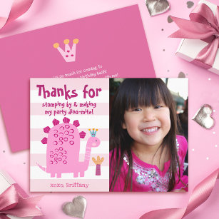 Carte De Remerciements Photo Cute Pink Dinosaur Kawaii Fun Girl Anniversa
