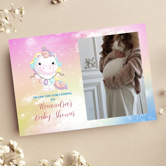 Carte De Remerciements Photo Cute Unicorn Rainbow Baby shower (Créateur téléchargé)