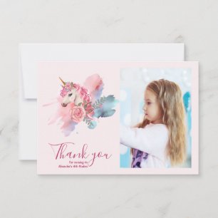 Carte De Remerciements Photo Cute Unicorn Rainbow Birthday Party