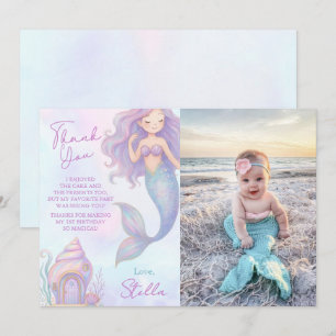 Carte De Remerciements Photo d'anniversaire 1 an sous la mer sirène viole