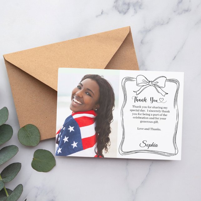 Carte De Remerciements Photo d'anniversaire à la main arc écrit (Créateur téléchargé)