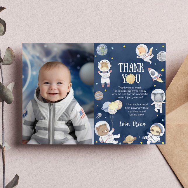 Carte De Remerciements Photo d'anniversaire Astronaute Safari dans l'espa (Créateur téléchargé)