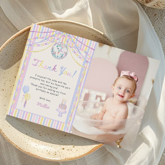 Carte De Remerciements Photo d'anniversaire coloré pour enfants Let's Par