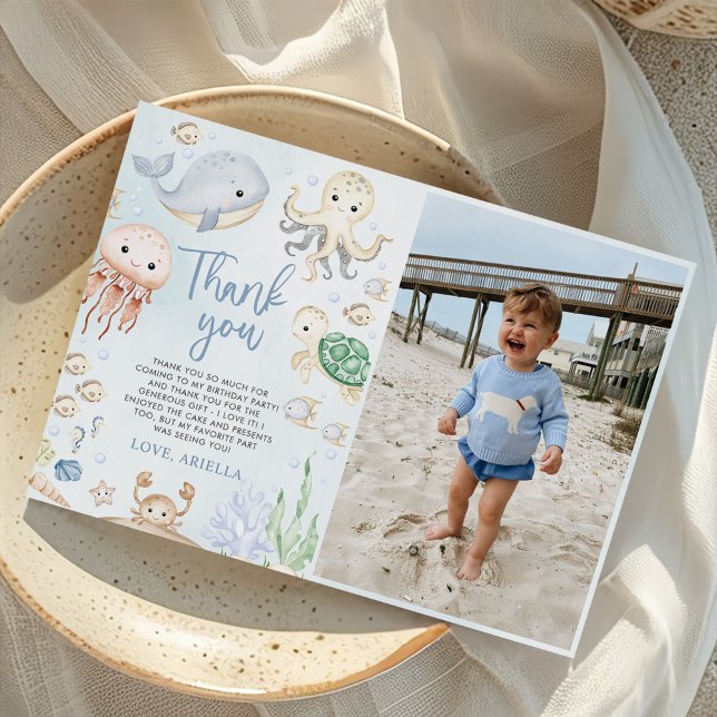 Carte De Remerciements Photo d'anniversaire d'animaux de l'océan sous la  (Créateur téléchargé)