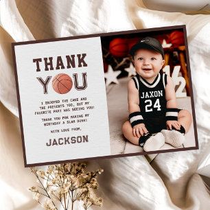 Carte De Remerciements Photo d'anniversaire de basketball aquarelle pour