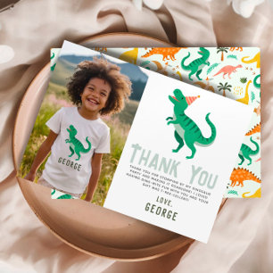 Carte De Remerciements Photo d'anniversaire de dinosaure amusant et rugis