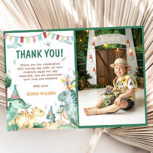 Carte De Remerciements Photo d'anniversaire de dinosaure mignon