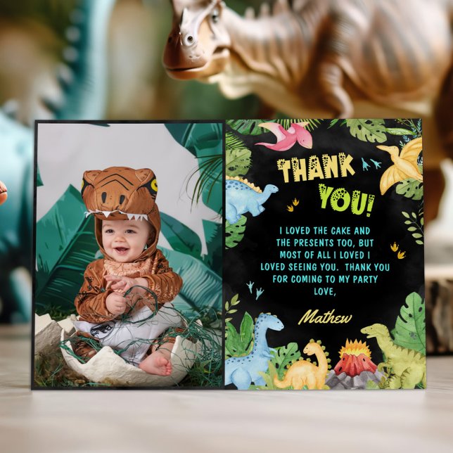 Carte De Remerciements Photo d'anniversaire de dinosaure mignon (Créateur téléchargé)