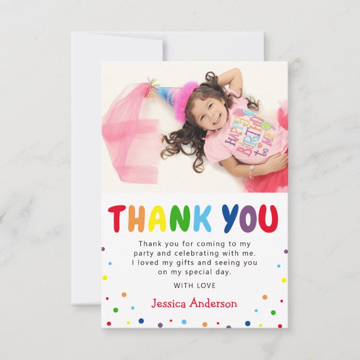 Carte De Remerciements Photo D Anniversaire De Enfant Colore Zazzle Fr