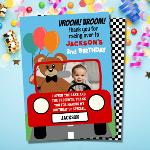 Carte De Remerciements Photo d'anniversaire de enfants de voiture de cour