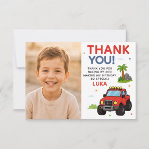 Carte De Remerciements Photo d'anniversaire de garçon de camion monstre