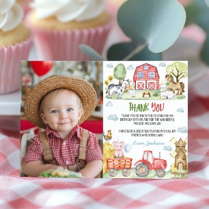 Carte De Remerciements Photo d'anniversaire de la ferme avec des animaux