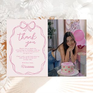 Carte De Remerciements Photo d'anniversaire de la jeune fille rose de la