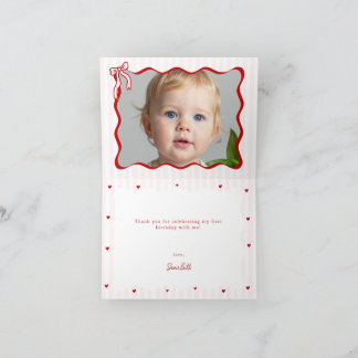 Carte De Remerciements Photo d'anniversaire de petit cœur doux rose rouge