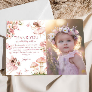 Carte De Remerciements Photo d'anniversaire de première année de fée flor