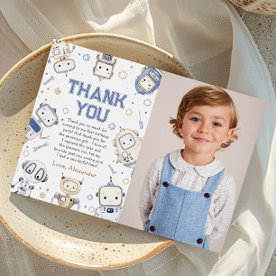 Carte De Remerciements Photo d'anniversaire de robot mignon aquarelle pou