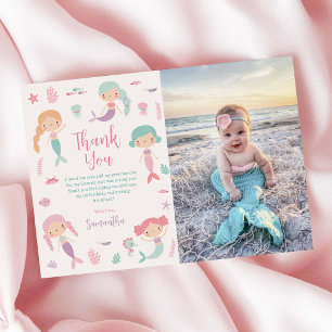 Carte De Remerciements Photo d'anniversaire de sirène fantaisiste sous la