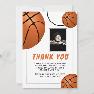 Carte De Remerciements Photo d'anniversaire de sports de balle de basket-