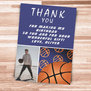 Carte De Remerciements Photo d'anniversaire de sports de balle de basketb