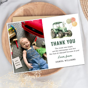 Carte De Remerciements Photo d'anniversaire de tracteur à l'aquarelle