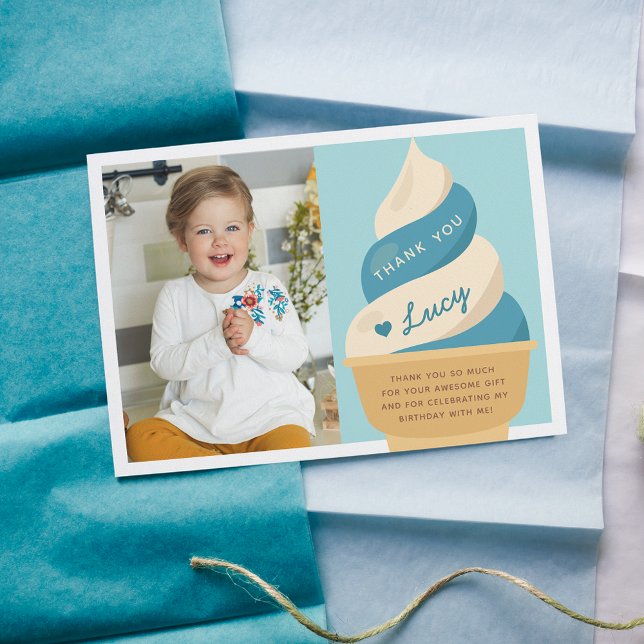 Carte De Remerciements Photo d'anniversaire d'enfant avec glace vanille m (Créateur téléchargé)
