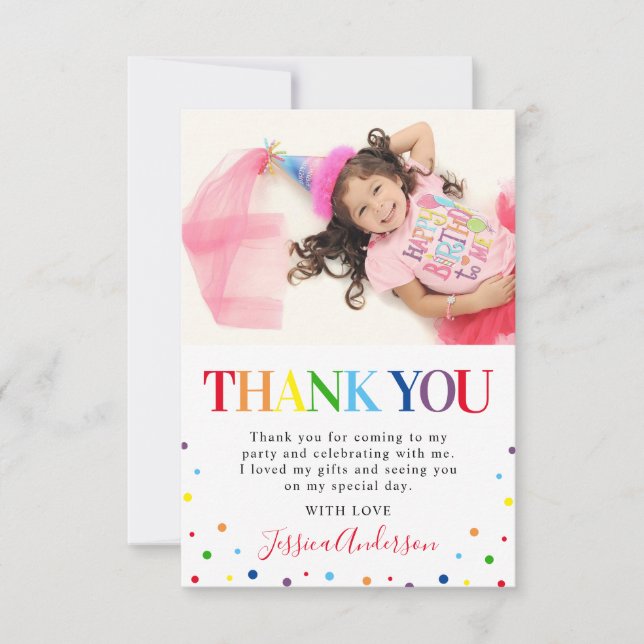 Carte De Remerciements Photo d'anniversaire d'enfants en couleurs vives (Devant)
