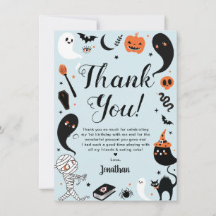 Carte De Remerciements Photo d'anniversaire d'Halloween bleu