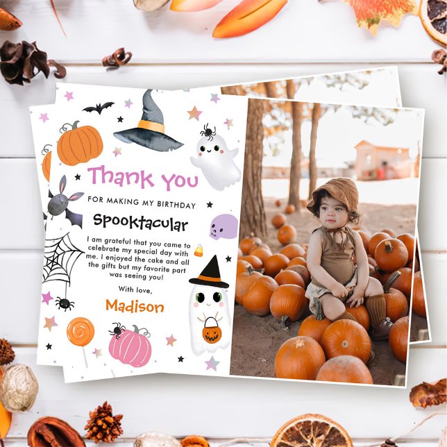 Carte De Remerciements Photo d'anniversaire d'Halloween Cute Ghost (Créateur téléchargé)