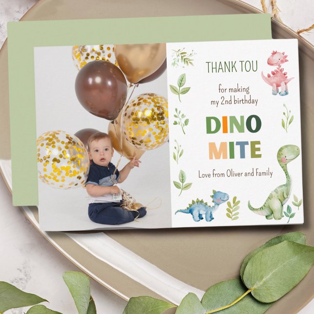 Carte De Remerciements Photo d'anniversaire Dino-mite  (Créateur téléchargé)