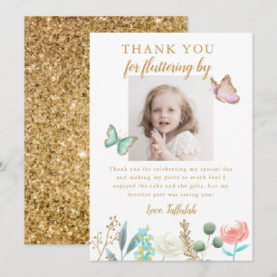 Carte De Remerciements Photo d'anniversaire du papillon d'or