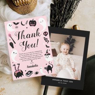 Carte De Remerciements Photo d'anniversaire Halloween rose