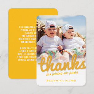 Carte De Remerciements Photo d'anniversaire jumeaux dessin amusant gras j