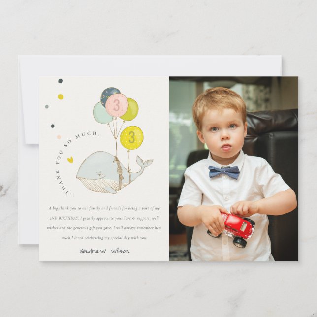 Carte De Remerciements Photo d'anniversaire mignonne de baleine sous l'ea (Devant)