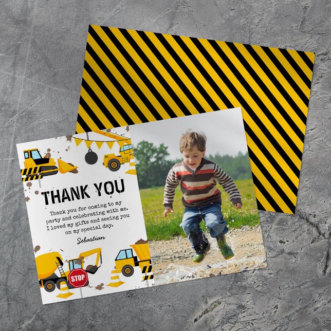 Carte De Remerciements Photo d'anniversaire pour garçons avec camion de c (Créateur téléchargé)