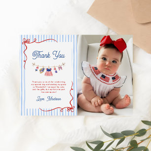Carte De Remerciements Photo d'anniversaire Rouge, Blanc & Bleu 4 juillet