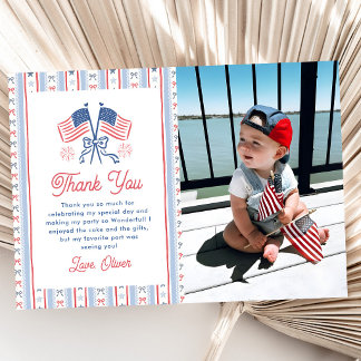 Carte De Remerciements Photo d'anniversaire Rouge, Blanc & Bleu 4 juillet