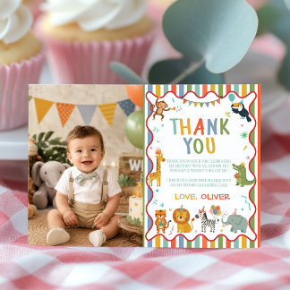 Carte De Remerciements Photo d'anniversaire Safari Party Animals