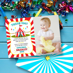 Carte De Remerciements Photo de 1er anniversaire Big Top Circus Carnival