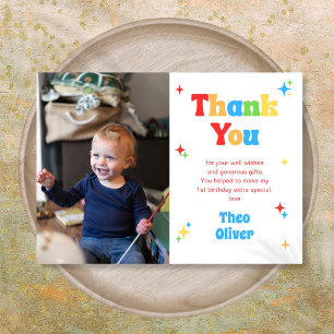 Carte De Remerciements Photo de 1er anniversaire d'un garçon heureux et c
