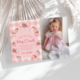 Carte De Remerciements Photo de 2e anniversaire Strawberry Two Sweet Berr