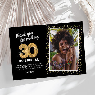 Carte De Remerciements Photo de 30e anniversaire adulte moderne