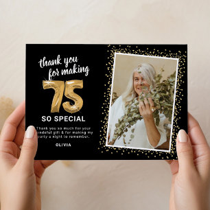 Carte De Remerciements Photo de 75e anniversaire moderne pour adulte