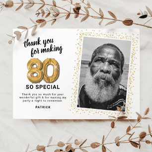 Carte De Remerciements Photo de 80e anniversaire moderne pour adulte
